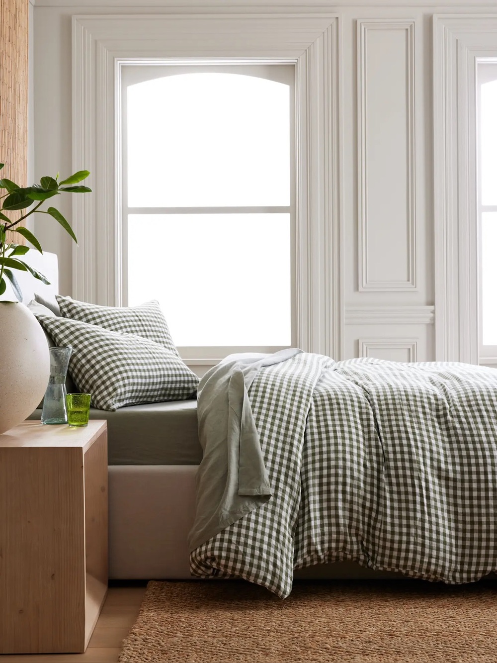 NEW Quince KING European Linen Duvet Cover SET Olive Gingham OOS @Quince $214